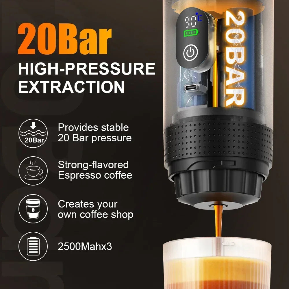Foombthe Portable Espresso Coffee Machine With Digital Display 3-in-1 Capsule Coffee Maker for Car & Home Camping Coffee Maker
