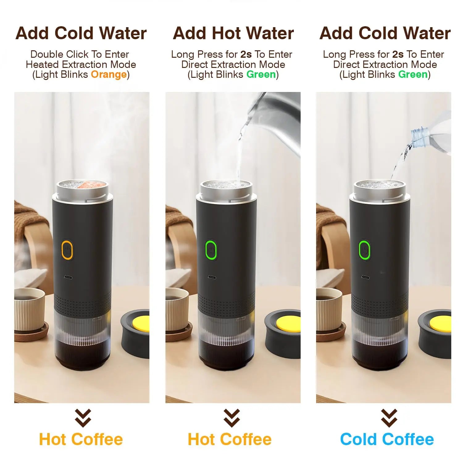 Portable espresso machine, coffee maker for on the go, 3-in-1 rechargeable coffee maker for the car, compatible with ground coff