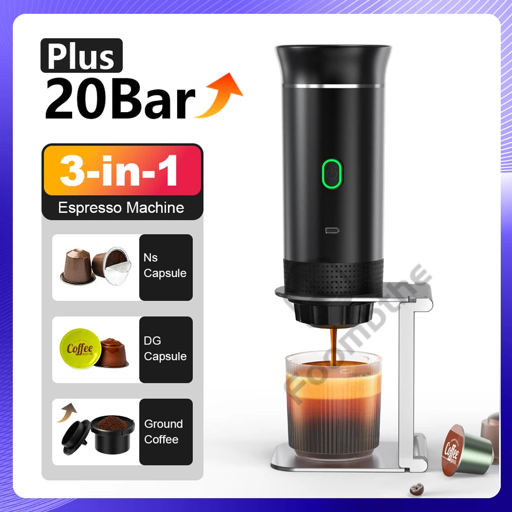 Wireless Electric Portable Espresso Coffee Machine for Car & Home Camping Coffee Maker 3-in-1 Capsule Powder Travel Coffee Maker
